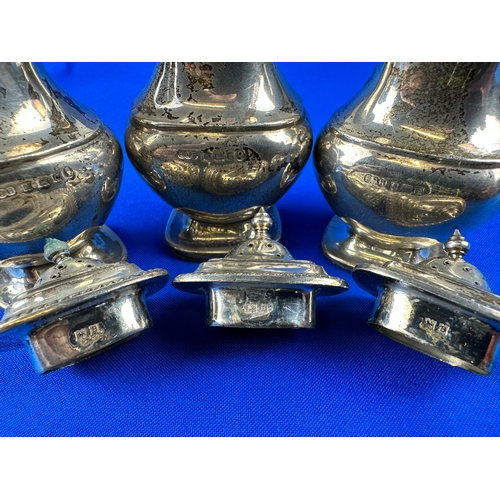 42 - Trio of Silver Hallmarked Salt/Pepper Sifters, Thick Walled - 10.5cm tall - weighted bases