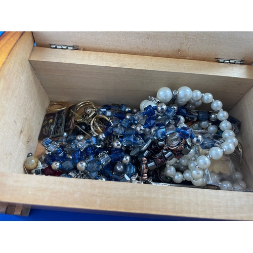 46 - Vintage Box Of Costume & Some Silver Jewellery