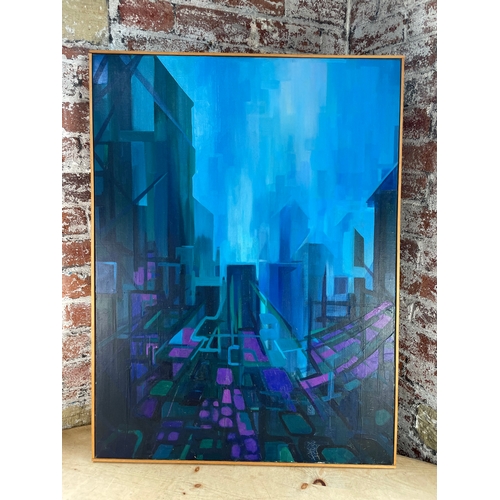 Large Mid Century Original Abstract Cityscape Art Work By Ken Armistead
