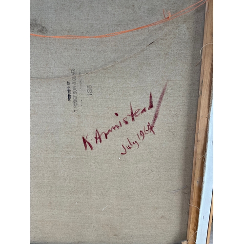 Large Mid Century Original Abstract Cityscape Art Work By Ken Armistead