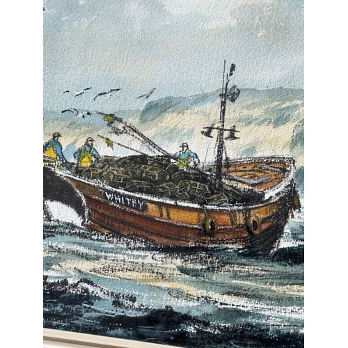 112 - Jack Rigg Born 1927. Original Nautical Painting Depicting A Whitby Fishing Vessel.