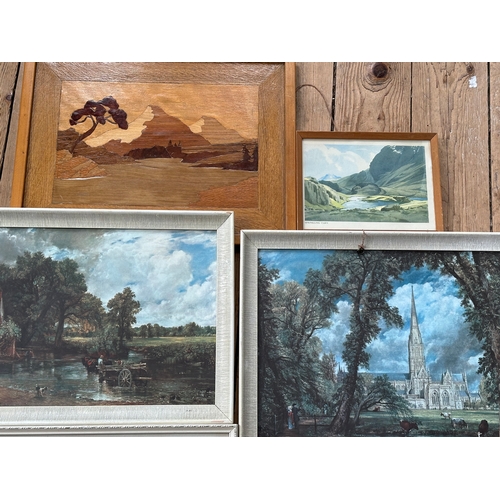 115 - Two Artist Signed Original Works With Prints & Marquetry Plaque.