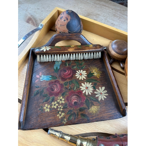 187 - Group Ofd Wooden Items Inc.Gavel, Painted Crumb Brush & Tray