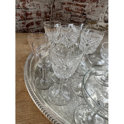 280 - Tray Of Vintage Glasses Inc Etched & Cut