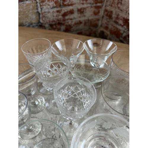 280 - Tray Of Vintage Glasses Inc Etched & Cut