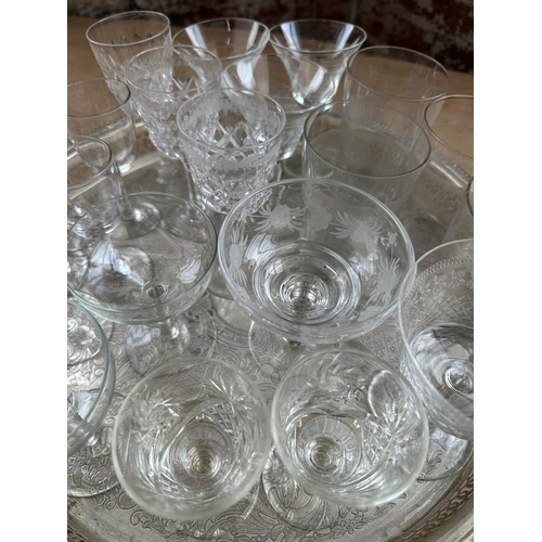 280 - Tray Of Vintage Glasses Inc Etched & Cut