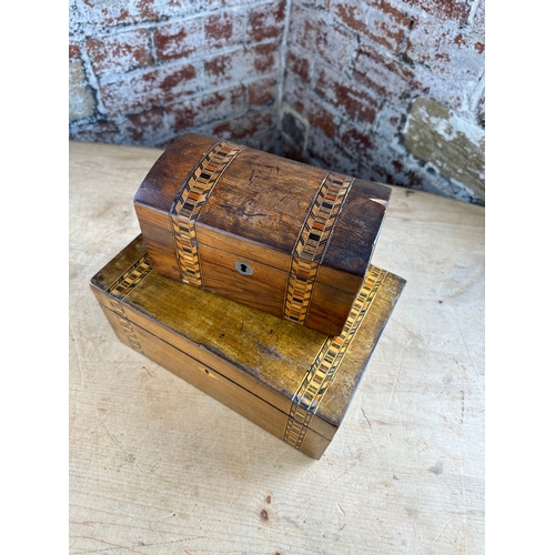 160 - Inlaid Wooden Letter Box & Matching Domed Top Trinket / Cigarette Box