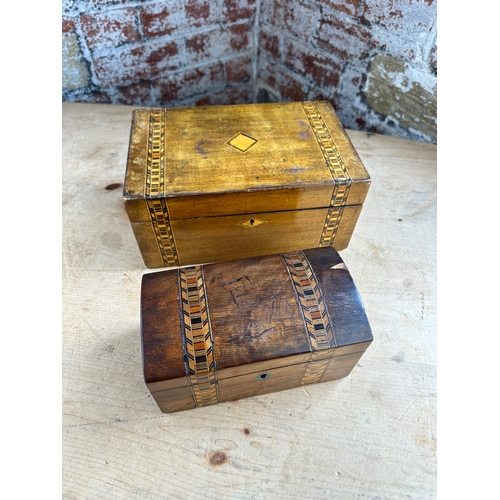 160 - Inlaid Wooden Letter Box & Matching Domed Top Trinket / Cigarette Box