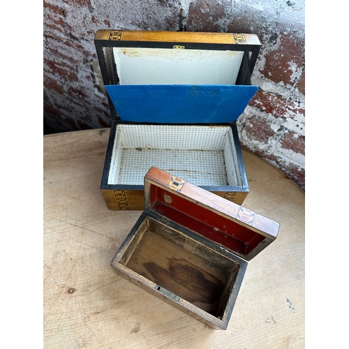 160 - Inlaid Wooden Letter Box & Matching Domed Top Trinket / Cigarette Box