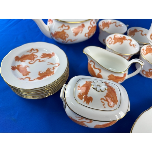 244 - Wedgwood Williamsburg Chinese Red Tigers R4625 Tea Service comprising of 8 Sandwich Plates, 8 Cups, ... 