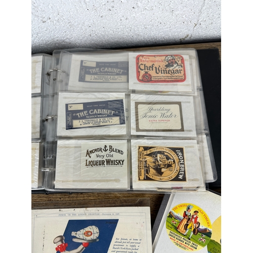 128 - Advertising Interest: Vintage Food, Drink and Cheese Labels alongside Match Box Tops