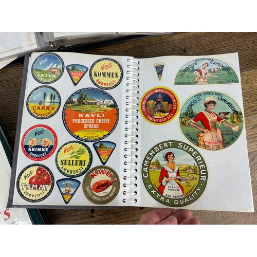 128 - Advertising Interest: Vintage Food, Drink and Cheese Labels alongside Match Box Tops