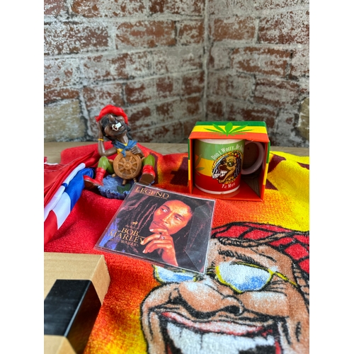 154 - Bob Marley Related Items Inc. Happy Towel & Clock