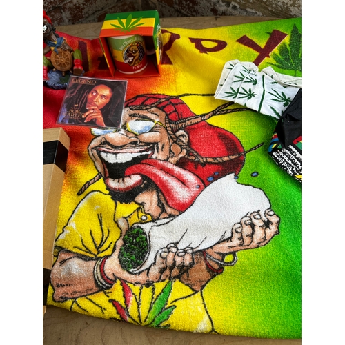 154 - Bob Marley Related Items Inc. Happy Towel & Clock