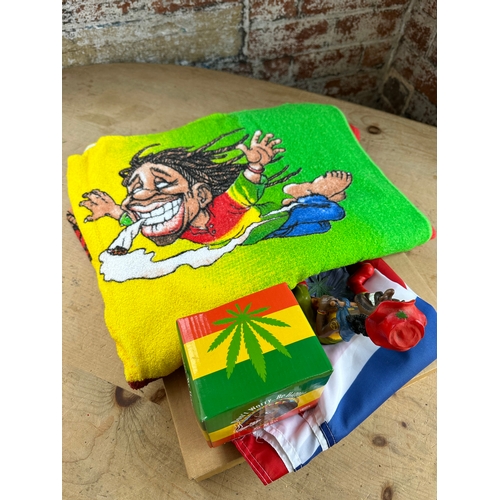 154 - Bob Marley Related Items Inc. Happy Towel & Clock