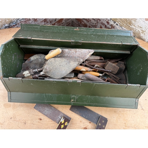 379 - Vintage Enox Metal Tool Box With Tools