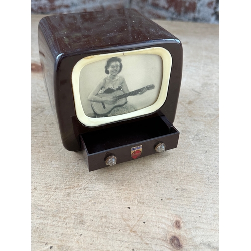 145 - Phillips Bakelite TV Musical Trinket Box With Moving Picture.