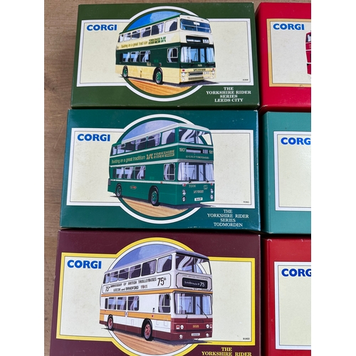 66 - 6 Corgi The Yorkshire Rider Series Die Cast Buses. Leeds City, Todmorden, Bradford & Leeds & Halifax