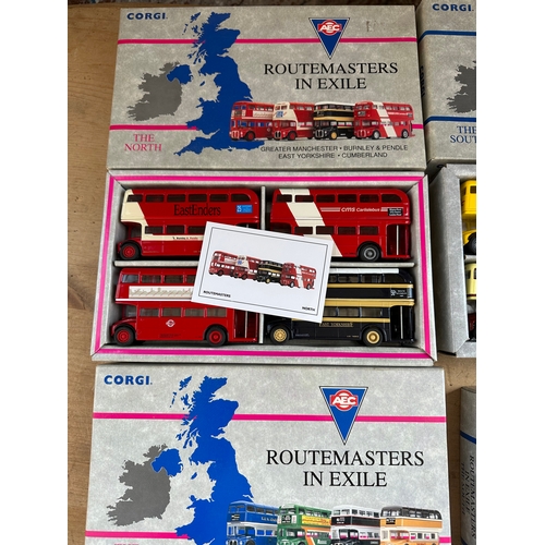 67 - 4 Box Sets Of Corgi Die Cast Buses, Routemasters In Exile. The North, South & Midlands. 1 Box Has In... 