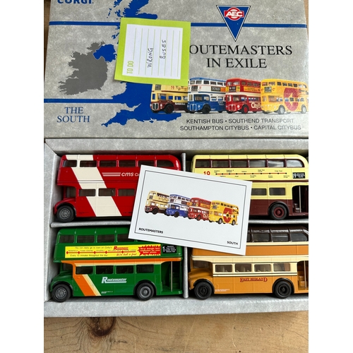 67 - 4 Box Sets Of Corgi Die Cast Buses, Routemasters In Exile. The North, South & Midlands. 1 Box Has In... 