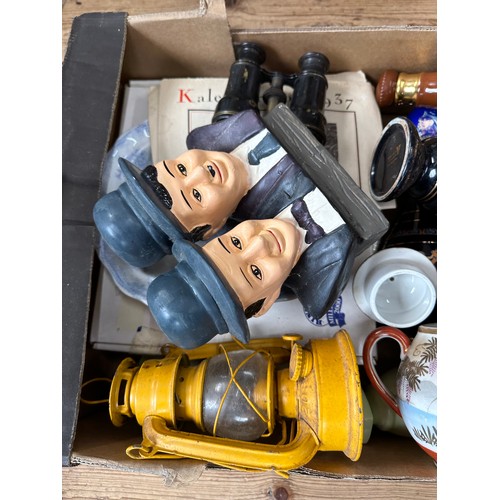 455 - Box Of Good Quality Collectables Inc. Wade, Oil Lamp, Laurel & Hardy Figure