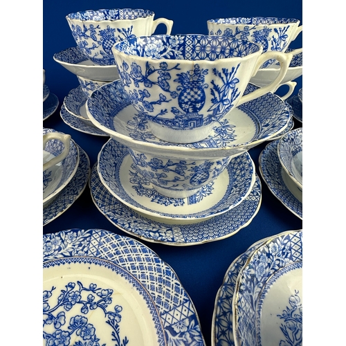 254 - Set Of 12 Blue & Withe Transfer Ware Cups & Saucers With 9 Plates.