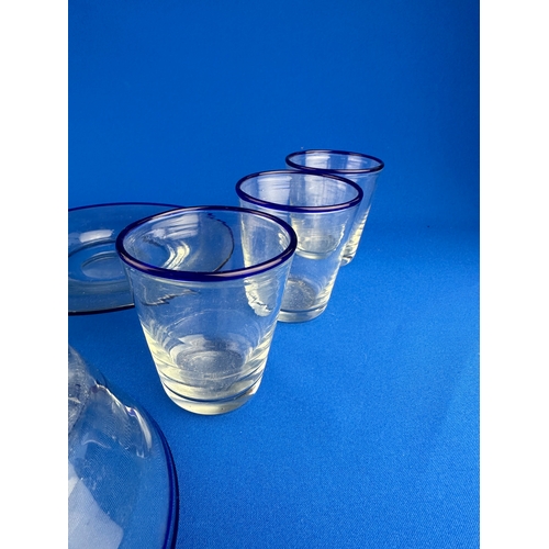 237 - Quality Early Glass Set. Blue Rim With Polished Bases & Ground Pontil Marks .