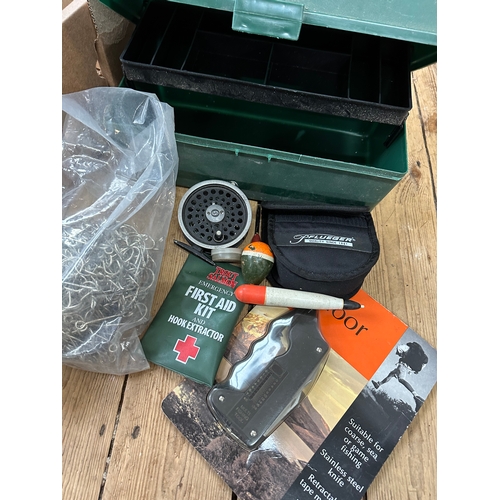 465 - Fishing Box With Some Tackle Items Inc. Intrepid Fly Reel & Large Quantity Of Longline / Sea Fishing... 