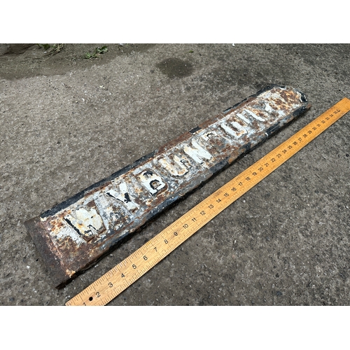 345 - Wybunbury Vintage Cast Iron Double Sided Sign Post Street Sign