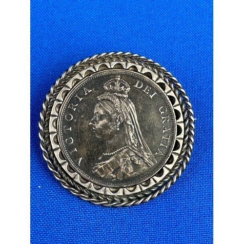 50 - Victoria 1887 Jubilee Silver Florin Brooch