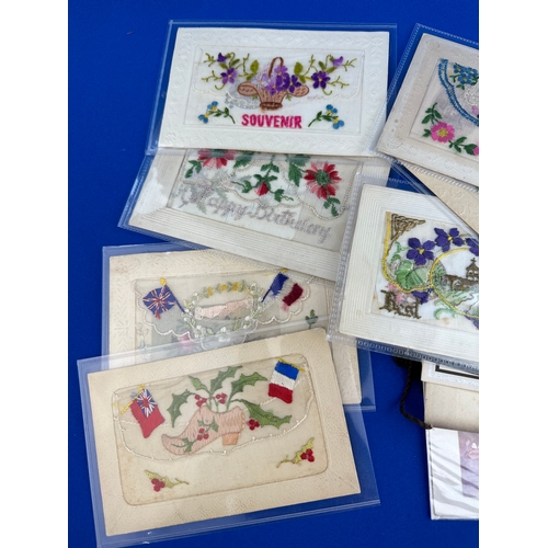 221 - 7 WW1 Silk Embroidered Postcards Etc.