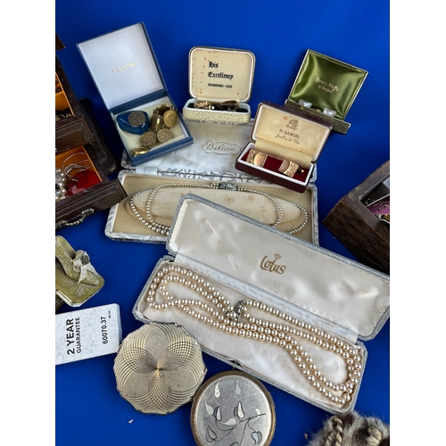 106 - Two Small wooden Chests Of Costume Jewellery & Cased Vintage Jewellery Items Etc.