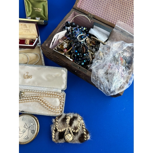 106 - Two Small wooden Chests Of Costume Jewellery & Cased Vintage Jewellery Items Etc.