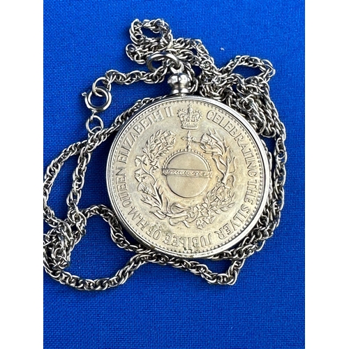 37 - 1977 Silver Jubilee Crown Mounted As Pendant