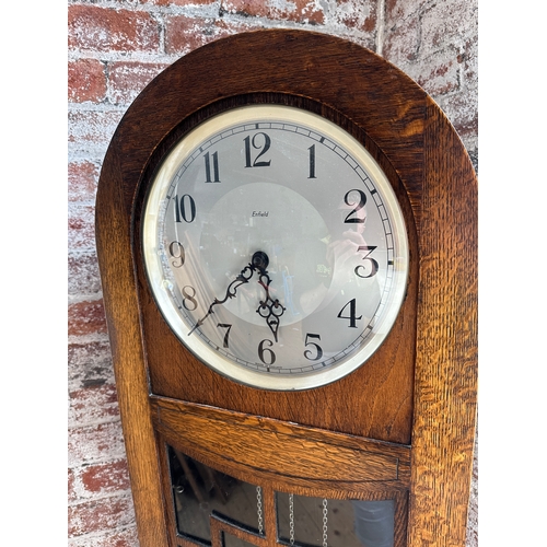 484 - Enfield Art Deco Long Case Clock With Pendulum and Three Weights