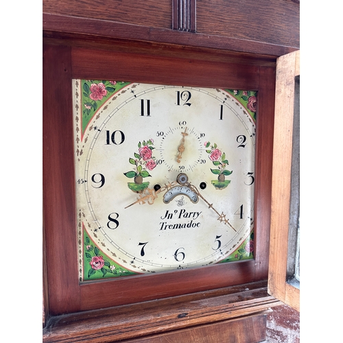 486 - Early John Parry of Tremadoc Antique Longcase Grandfather Clock with Pendulum and Weight