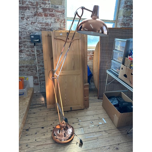 466 - Large Rose Gold / Copper Coloured Floor Standing Anglepoise Style Lamp