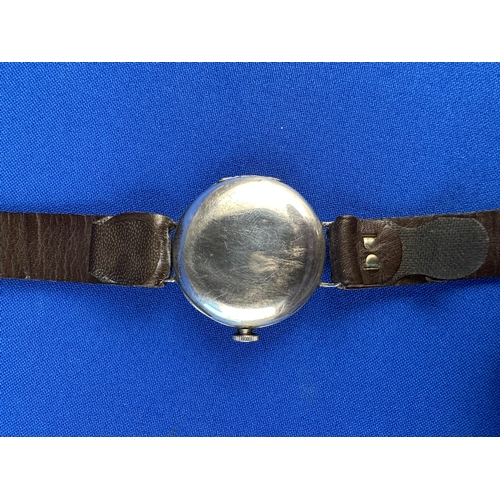 14 - Rolex 1916 WWI Era, Hallmarked Silver Trench Style Watch. Working. Movement Marked Rolex 15 Jewels, ... 