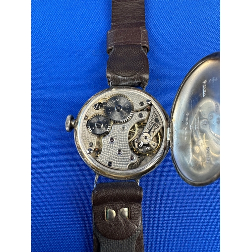 14 - Rolex 1916 WWI Era, Hallmarked Silver Trench Style Watch. Working. Movement Marked Rolex 15 Jewels, ... 