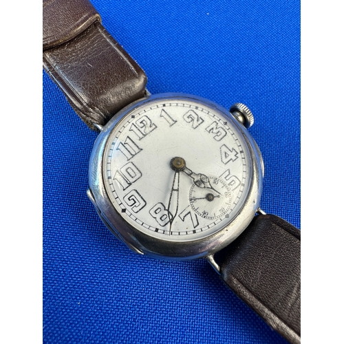 14 - Rolex 1916 WWI Era, Hallmarked Silver Trench Style Watch. Working. Movement Marked Rolex 15 Jewels, ... 