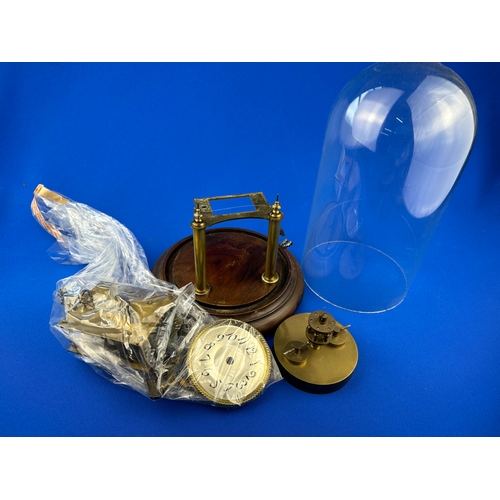 17 - Vintage Anniversary Clock With Disk Pendulum a/f. Glass Dome & Wooden Base