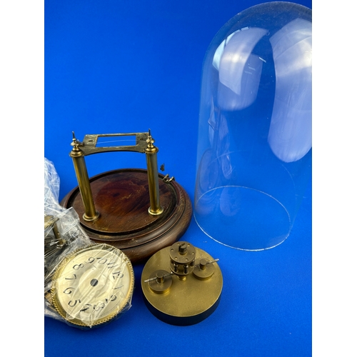 17 - Vintage Anniversary Clock With Disk Pendulum a/f. Glass Dome & Wooden Base