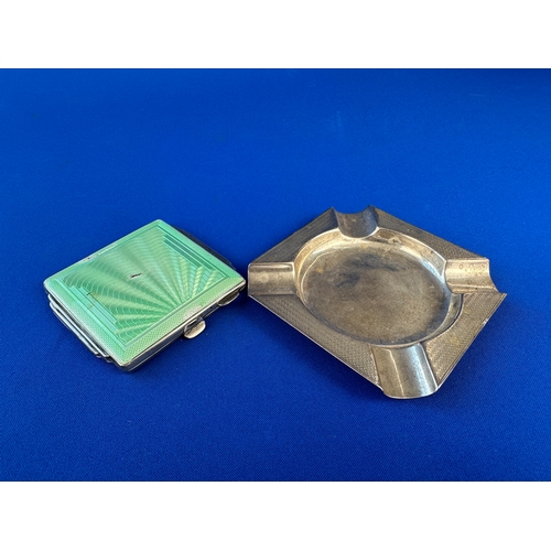 3 - Guilloché Silver Compact a/f and 1920's Silver Ashtray - Compact 84g gross, Ashtray 45g