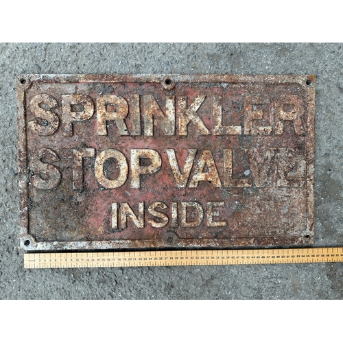 34 - Sprinkler Stop Valve Inside Cast Iron Sign