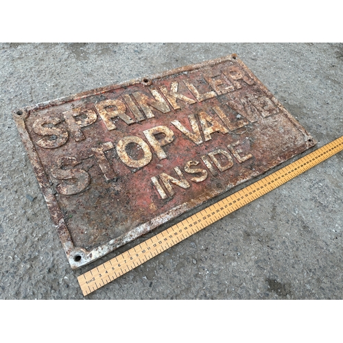 34 - Sprinkler Stop Valve Inside Cast Iron Sign