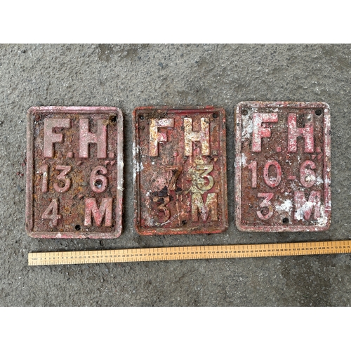 35 - Three Cast Iron Fire Hydrant Signs