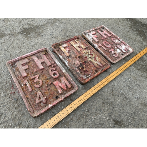 35 - Three Cast Iron Fire Hydrant Signs