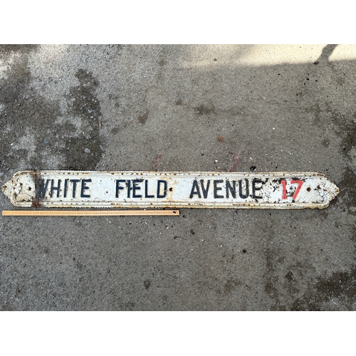 59 - White Field Avenue Ver Long Cast Iron Street Sign