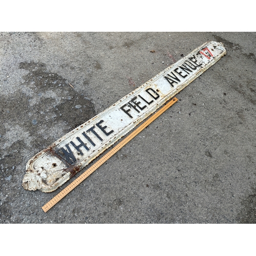 59 - White Field Avenue Ver Long Cast Iron Street Sign
