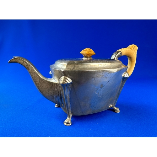 7 - 1940's Hallmarked Silver Bone Handled Teapot - 870 grams gross weight